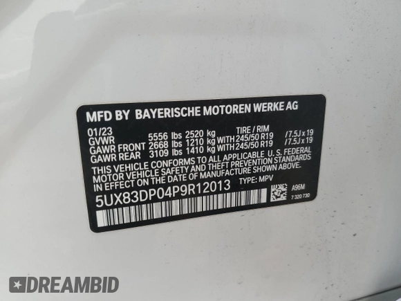 2023 BMW X3 M40i with VIN 5UX83DP04P9R12013, listed as a Copart auction lot 44515045 with 36,308 mi miles and Salvage Title. Bid and sale history available at DreamBid. Image 13.
