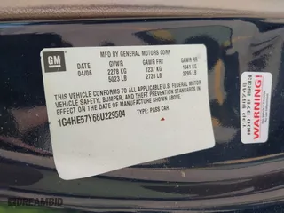 2006 Buick Lucerne CXS with VIN 1G4HE57Y66U229504, listed as a IAAI auction lot 42105427 with 105,525 mi miles. Bid and sale history available at carsss.com. Image 9.