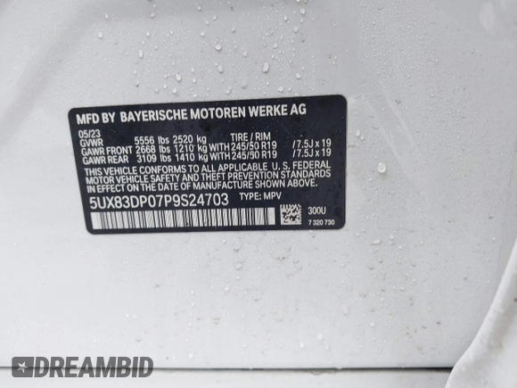 2023 BMW X3 M40i with VIN 5UX83DP07P9S24703, listed as a IAAI auction lot 41546870 with 27,127 mi miles and . Bid and sale history available at DreamBid. Image 9.