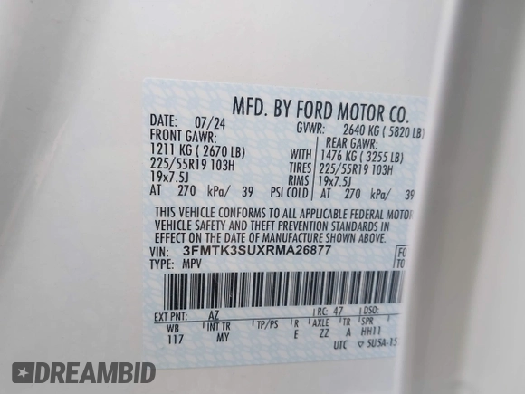 2024 Ford Mustang Mach-E Premium with VIN 3FMTK3SUXRMA26877, listed as a IAAI auction lot 41823734 with 2,738 mi miles and . Bid and sale history available at DreamBid. Image 9.
