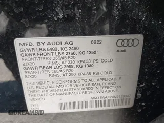 2022 Audi Q5 S line Premium Plus with VIN WA1EAAFY4N2139947, listed as a IAAI auction lot 41631689 with 40,746 mi miles and . Bid and sale history available at DreamBid. Image 9.