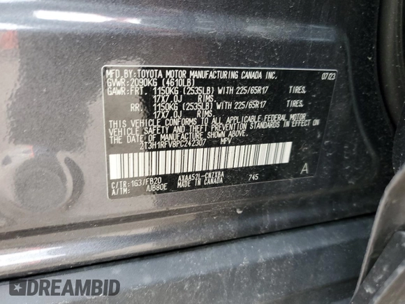 2023 Toyota RAV4 LE with VIN 2T3H1RFV8PC242307, listed as a Copart auction lot 47385925 with 48,820 mi miles and Salvage Title. Bid and sale history available at carsss.com. Image 14.