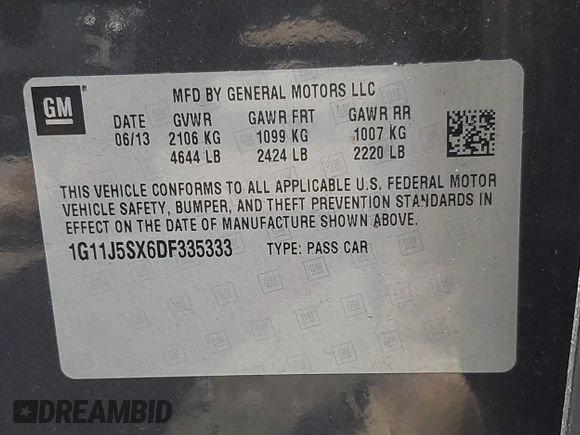 2013 Chevrolet Malibu LTZ with VIN 1G11J5SX6DF335333, listed as a IAAI auction lot 42135480 with 158,743 mi miles and . Bid and sale history available at DreamBid. Image 9.