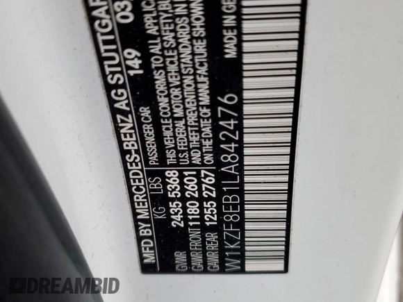 2020 Mercedes-Benz E-Class E 350 with VIN W1KZF8EB1LA842476, listed as a Copart auction lot 42555175 with 29,176 mi miles and Salvage Title. Bid and sale history available at carsss.com. Image 13.