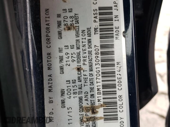 2016 Mazda 3 i Sport with VIN JM1BM1T70G1309807, listed as a Copart auction lot 47863765 with 195,799 mi miles and Salvage Title. Bid and sale history available at DreamBid. Image 12.