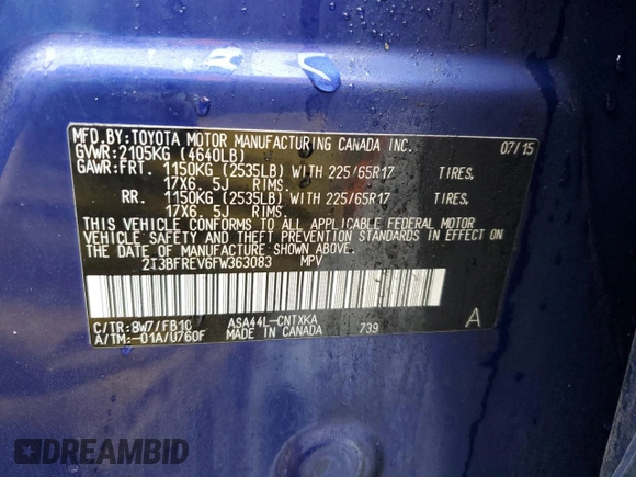 2015 Toyota RAV4 LE with VIN 2T3BFREV6FW363083, listed as a Copart auction lot 49550475 with Not Provided miles and Salvage Title. Bid and sale history available at carsss.com. Image 12.