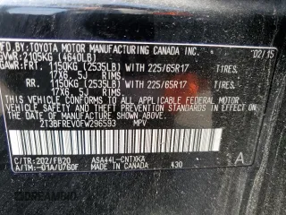 2015 Toyota RAV4 LE with VIN 2T3BFREV0FW296593, listed as a Copart auction lot 54052395 with 106,702 mi miles and Salvage title. Bid and sale history available at DreamBid. Image 14.