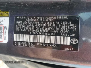 2007 Toyota Camry CE with VIN 4T1BE46K47U657957, listed as a Copart auction lot 55439875 with 237,144 mi miles and Salvage Title. Bid and sale history available at DreamBid. Image 12.