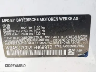 2020 BMW 3 Series M340i with VIN WBA5U7C02LFH69972, listed as a IAAI auction lot 41869845 with 45,926 mi miles. Bid and sale history available at carsss.com. Image 9.
