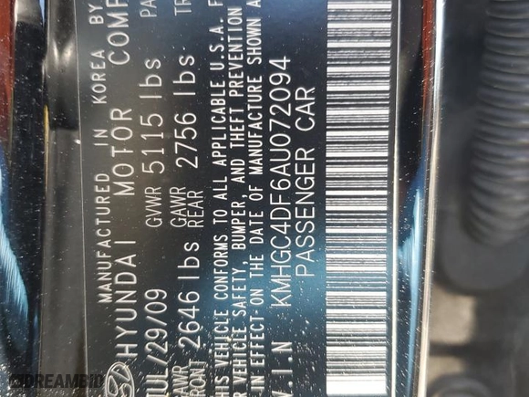 2010 Hyundai Genesis with VIN KMHGC4DF6AU072094, listed as a Copart auction lot 45290745 with 176,775 mi miles and Salvage Title. Bid and sale history available at carsss.com. Image 15.
