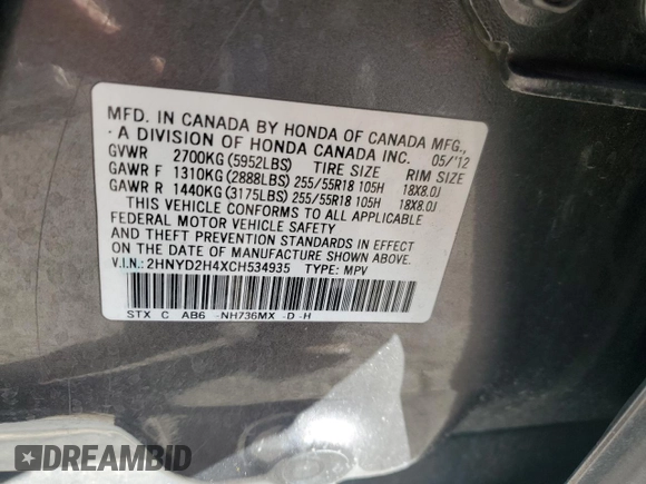 2012 Acura MDX Tech/Entertainment Pkg with VIN 2HNYD2H4XCH534935, listed as a Copart auction lot 41711575 with 169,652 mi miles and Clean Title. Bid and sale history available at carsss.com. Image 13.