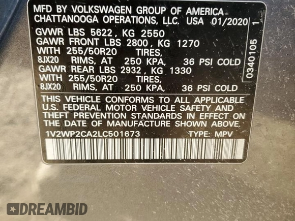 2020 Volkswagen Atlas SE z VIN 1V2WP2CA2LC501673, wystawiony jako Copart lot #52614895 z przebiegiem 91 535 mil mil oraz Szkoda całkowita • Salvage title. Historia ofert i sprzedaży dostępna na DreamBid. Obrazek 13.