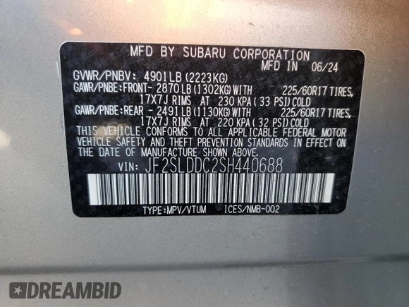 2025 Subaru Forester Premium с VIN JF2SLDDC2SH440688, выставлен на аукционе Copart как лот 62841335 с пробегом 4 876 миль миль и Списание • Salvage title. История ставок и продаж доступна на DreamBid. Изображение 13.