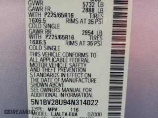 2004 Nissan Quest SE with VIN 5N1BV28U94N314022, listed as a Copart auction lot 46641154 with 75,836 mi miles and Salvage Title. Bid and sale history available at carsss.com. Image 14.