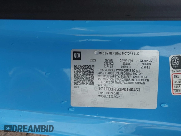 2023 Chevrolet Camaro 1LT z VIN 1G1FB1RS1P0140463, wystawiony jako IAAI lot #41952133 z przebiegiem 42 043 mil mil oraz . Historia ofert i sprzedaży dostępna na DreamBid. Obrazek 9.