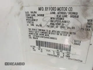 2004 Ford F-150 STX with VIN 1FTRX12W24NC08853, listed as a IAAI auction lot 42391695 with Not provided miles and . Bid and sale history available at DreamBid. Image 9.