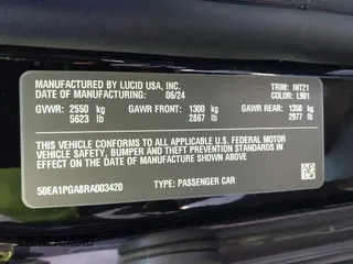 2024 Lucid Air Pure with VIN 50EA1PGA8RA003420, listed as a IAAI auction lot 41593215 with 3,856 mi miles. Bid and sale history available at carsss.com. Image 9.