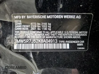 2019 BMW 3 Series 330i xDrive with VIN 3MW5R7J52K8A04913, listed as a Copart auction lot 58498355 with 59,091 mi miles and Salvage title. Bid and sale history available at DreamBid. Image 12.