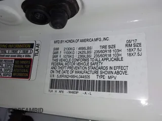 2017 Honda CR-V Touring with VIN 5J6RW2H95HL044505, listed as a IAAI auction lot 41856975 with 117,826 mi miles. Bid and sale history available at carsss.com. Image 9.