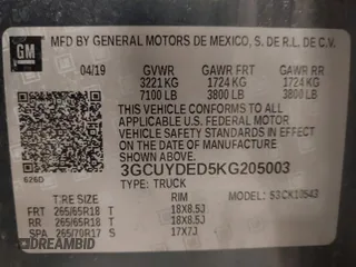 2019 Chevrolet Silverado 1500 LT with VIN 3GCUYDED5KG205003, listed as a IAAI auction lot 41382417 with 95,968 mi miles. Bid and sale history available at carsss.com. Image 9.