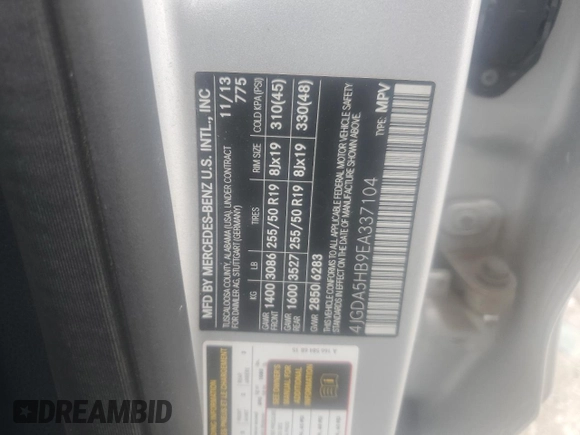 2014 Mercedes-Benz M 350 with VIN 4JGDA5HB9EA337104, listed as a Copart auction lot 50757295 with 154,682 mi miles and Salvage Title. Bid and sale history available at DreamBid. Image 13.