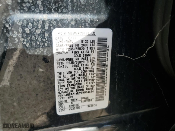2011 Nissan Murano LE with VIN JN8AZ1MU2BW064414, listed as a Copart auction lot 77475904 with 116,259 mi miles and Salvage Title. Bid and sale history available at carsss.com. Image 15.