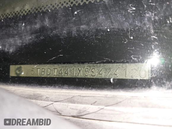 2005 Toyota Tundra SR5 with VIN 5TBDT441X5S474120, listed as a IAAI auction lot 41875834 with 253,304 mi miles and . Bid and sale history available at DreamBid. Image 9.
