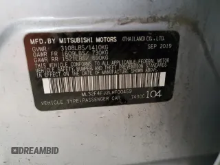 2020 Mitsubishi Mirage G4 SE with VIN ML32F4FJ2LHF00459, listed as a Copart auction lot 53463115 with 61,234 mi miles and Salvage Title. Bid and sale history available at carsss.com. Image 12.