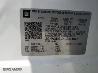 2020 Chevrolet Equinox LT with VIN 3GNAXKEVXLS511817, listed as a Copart auction lot 53633655 with 94,320 mi miles and Clean Title. Bid and sale history available at carsss.com. Image 12.