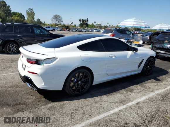 2020 BMW 8 Series M850i xDrive with VIN WBABC4C00LCE77534, listed as a Copart auction lot 54722515 with 0 mi miles and Salvage Title. Bid and sale history available at carsss.com. Image 3.