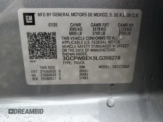 2020 Chevrolet Silverado 1500 Custom with VIN 3GCPWBEK5LG366278, listed as a Copart auction lot 83646074 with 90,466 mi miles and Salvage Title. Bid and sale history available at carsss.com. Image 14.