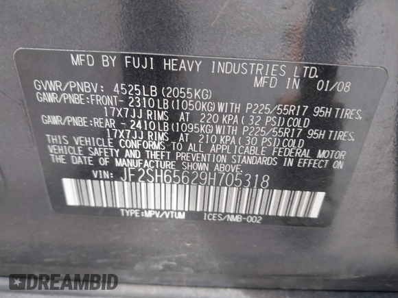 2009 Subaru Forester with VIN JF2SH65629H705318, listed as a IAAI auction lot 42120698 with 194,582 mi miles and . Bid and sale history available at DreamBid. Image 9.
