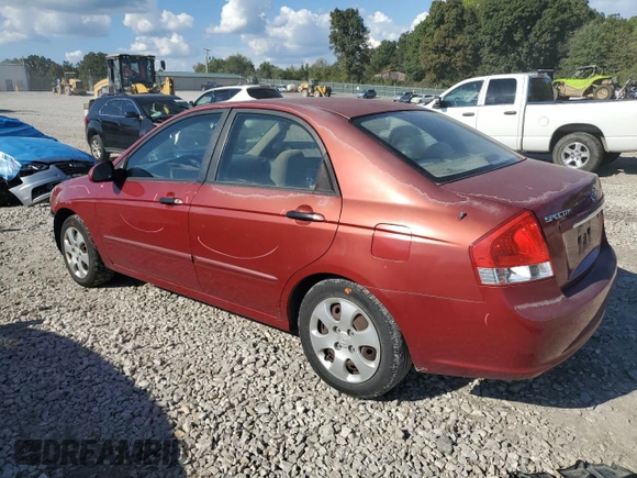 2009 Kia Spectra EX with VIN KNAFE221595630820, listed as a Copart auction lot 72431004 with 136,469 mi miles and Salvage Title. Bid and sale history available at carsss.com. Image 2.