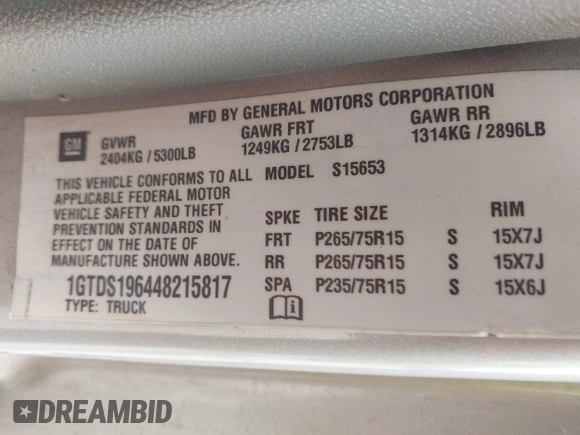 2004 GMC Canyon SLE Z71 with VIN 1GTDS196448215817, listed as a IAAI auction lot 42149485 with 132,760 mi miles. Bid and sale history available at carsss.com. Image 9.