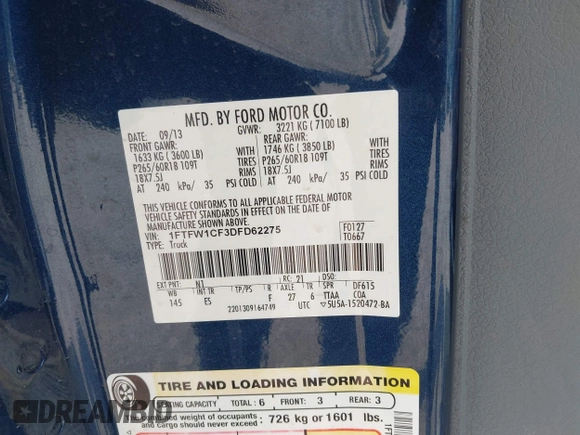 2013 Ford F-150 XL с VIN 1FTFW1CF3DFD62275, выставлен на аукционе IAAI как лот 42010526 с пробегом 78 590 миль миль и . История ставок и продаж доступна на DreamBid. Изображение 9.