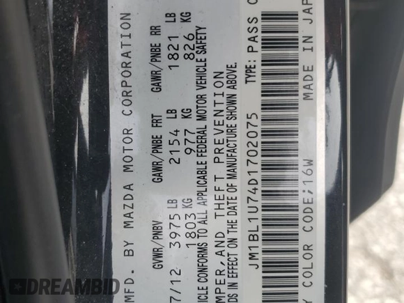2013 Mazda Mazda3 i Sport with VIN JM1BL1U74D1702075, listed as a Copart auction lot 49087575 with 66,084 mi miles and Salvage Title. Bid and sale history available at carsss.com. Image 12.