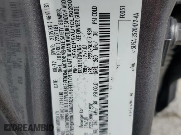 2013 Ford C-Max SE z VIN 1FADP5AU1DL502005, wystawiony jako Copart lot #55788585 z przebiegiem 275 447 mil mil oraz Szkoda całkowita • Salvage title. Historia ofert i sprzedaży dostępna na DreamBid. Obrazek 12.