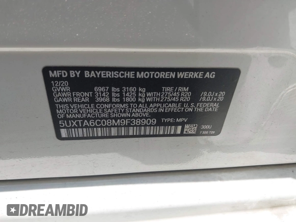 2021 BMW X5 xDrive45e with VIN 5UXTA6C08M9F38909, listed as a IAAI auction lot 42172536 with 71,741 mi miles and . Bid and sale history available at DreamBid. Image 9.