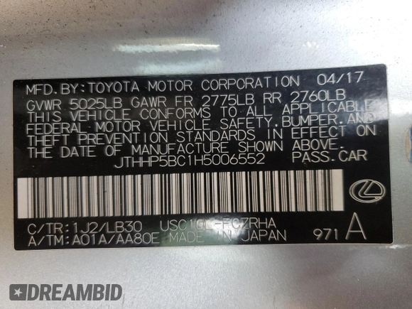 2017 Lexus RC F F z VIN JTHHP5BC1H5006552, wystawiony jako Copart lot #48879795 z przebiegiem 64 593 mil mil oraz Szkoda całkowita • Salvage title. Historia ofert i sprzedaży dostępna na DreamBid. Obrazek 12.