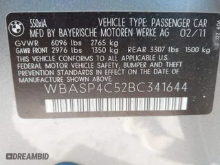 2011 BMW 5 Series Gran Turismo 550i xDrive with VIN WBASP4C52BC341644, listed as a IAAI auction lot 41694573 with 202,983 mi miles. Bid and sale history available at carsss.com. Image 9.