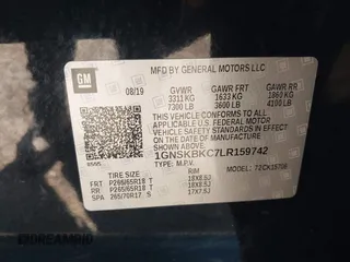 2020 Chevrolet Tahoe LT with VIN 1GNSKBKC7LR159742, listed as a IAAI auction lot 41854694 with 112,087 mi miles and . Bid and sale history available at DreamBid. Image 9.