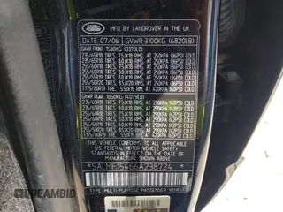 2006 Land Rover Range Rover HSE с VIN SALMF15466A238724, выставлен на аукционе IAAI как лот 42561519 с пробегом 265 944 миль миль и . История ставок и продаж доступна на DreamBid. Изображение 9.