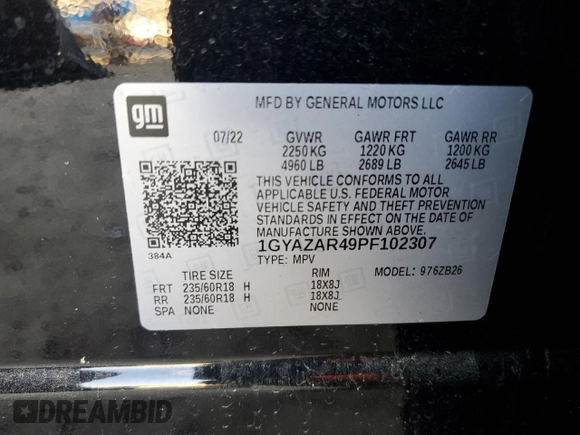 2023 Cadillac XT4 FWD Luxury with VIN 1GYAZAR49PF102307, listed as a Copart auction lot 49342465 with 21,093 mi miles and Salvage Title. Bid and sale history available at DreamBid. Image 15.