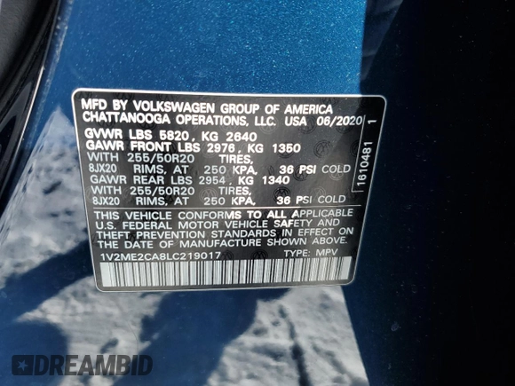 2020 Volkswagen Atlas SEL with VIN 1V2ME2CA8LC219017, listed as a Copart auction lot 87255214 with 46,857 mi miles and Salvage title. Bid and sale history available at DreamBid. Image 15.