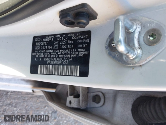 2017 Hyundai Accent SE with VIN KMHCT4AEXHU372094, listed as a IAAI auction lot 41242463 with 113,540 mi miles. Bid and sale history available at carsss.com. Image 9.