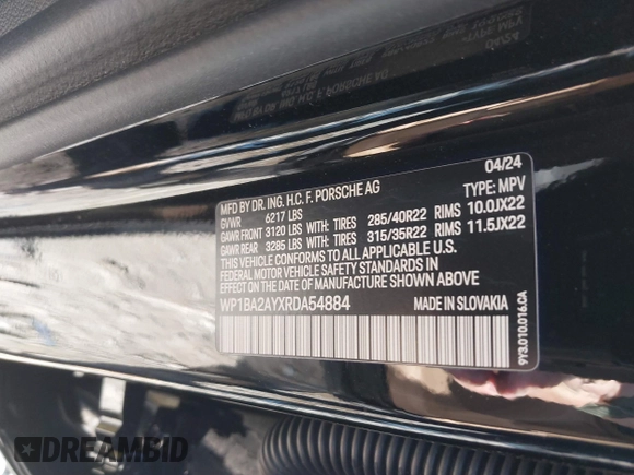 2024 Porsche Cayenne z VIN WP1BA2AYXRDA54884, wystawiony jako IAAI lot #41030563 z przebiegiem Nie podano mil oraz . Historia ofert i sprzedaży dostępna na DreamBid. Obrazek 9.