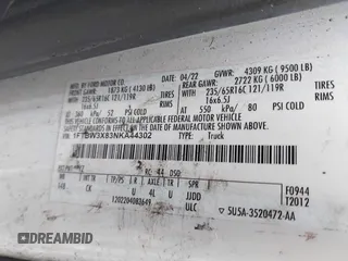 2022 Ford Transit Cargo with VIN 1FTBW3X83NKA44302, listed as a IAAI auction lot 41684165 with 33,463 mi miles and . Bid and sale history available at DreamBid. Image 9.