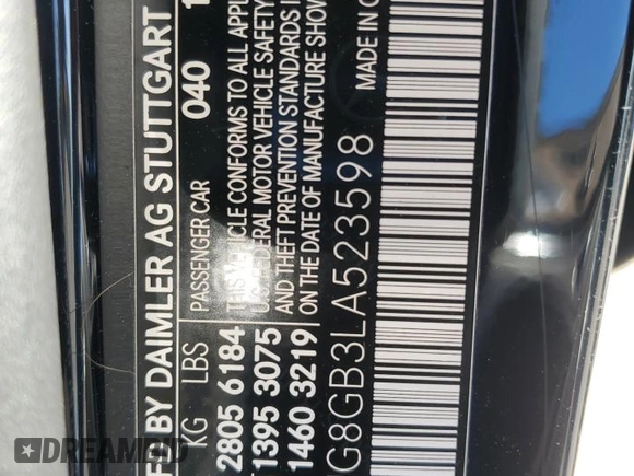 2020 Mercedes-Benz S 560 with VIN WDDUG8GB3LA523598, listed as a Copart auction lot 76328464 with 65,013 mi miles and Salvage Title. Bid and sale history available at carsss.com. Image 12.