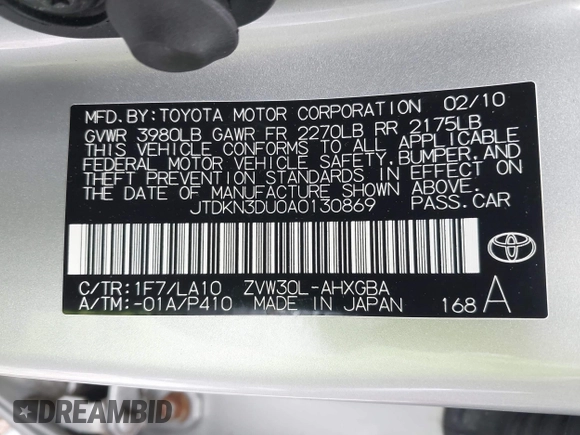2010 Toyota Prius II with VIN JTDKN3DU0A0130869, listed as a IAAI auction lot 41879945 with 158,259 mi miles. Bid and sale history available at carsss.com. Image 9.