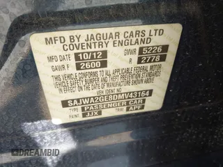 2013 Jaguar XJ Supercharged with VIN SAJWA2GE8DMV43164, listed as a IAAI auction lot 42549807 with 59,744 mi miles and . Bid and sale history available at DreamBid. Image 9.